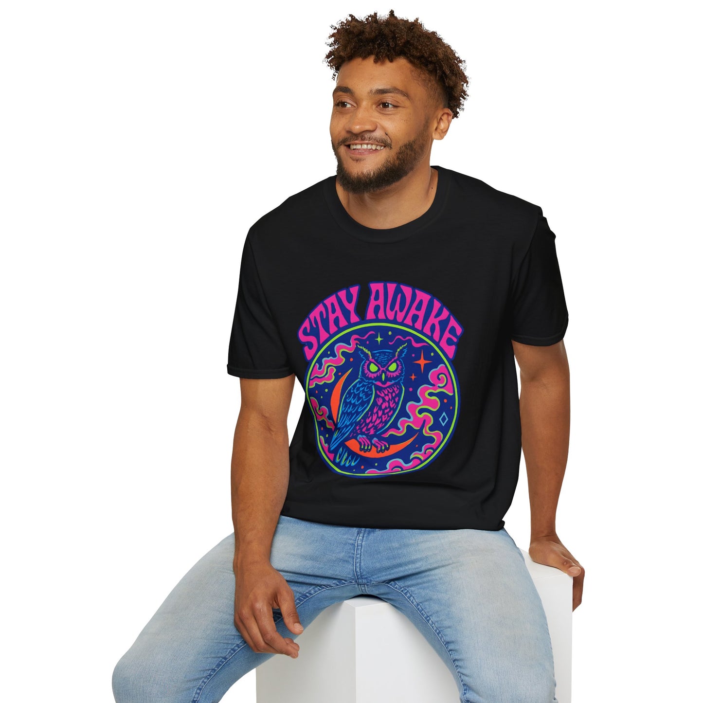 Great Horned Owl Stay Awake Psychedelic T-Shirt